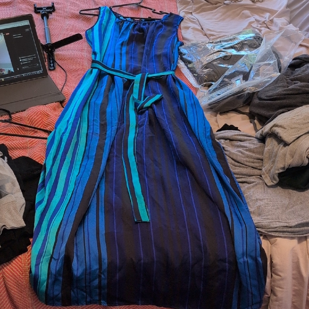 Elegant Blue Striped Dress